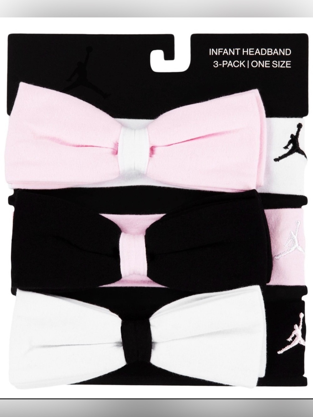 Jordan Baby Girl Bow Headband 3-Pack in Pink, Black & White